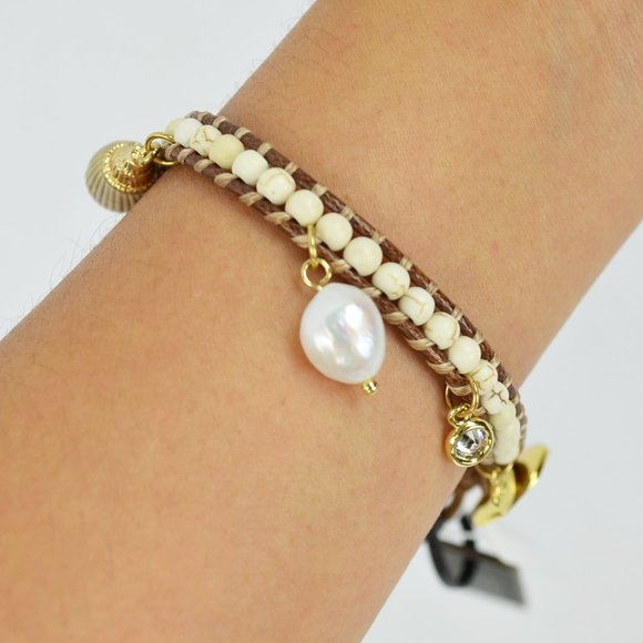 NWT J. Crew Gold Island Sea Shell Beaded Bracelet - Picture 5 of 6